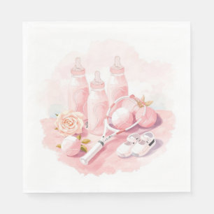 Serviette En Papier Baby Shower de Tennis pour Bébé Fille thème Rose