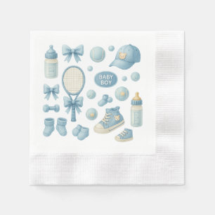 Serviette En Papier Baby Shower de Tennis pour Bébé Garçon thème Bleu