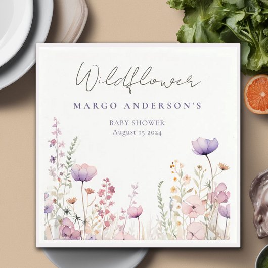 Serviette En Papier Baby shower de terrain Fleur sauvage de prairie