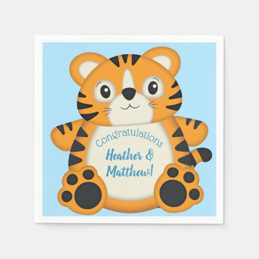 Serviette En Papier Baby shower de tigre bleu (Devant)