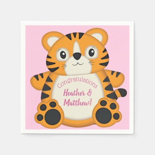 Serviette En Papier Baby shower de tigre rose (Devant)