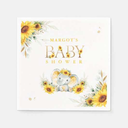 Serviette En Papier Baby shower de tournesol éléphant Neutre selon le (Devant)