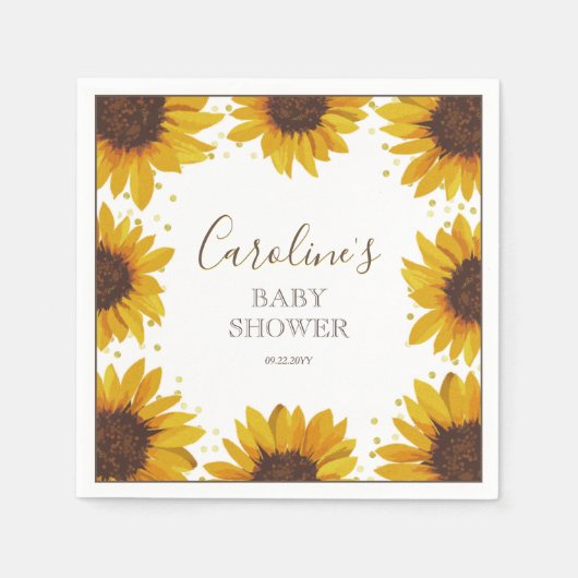 Serviette En Papier Baby shower de tournesol rustique Boho Aquarelle (Devant)