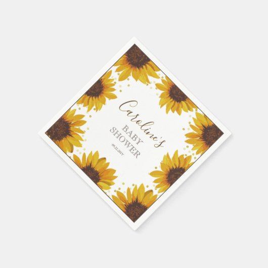 Serviette En Papier Baby shower de tournesol rustique Boho Aquarelle (Coin)
