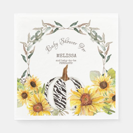 Serviette En Papier Baby shower de tournesol Zebra Citrouille blanc ra (Devant)