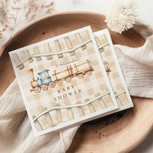 Serviette En Papier Baby shower de train d'aquarelle neutre
