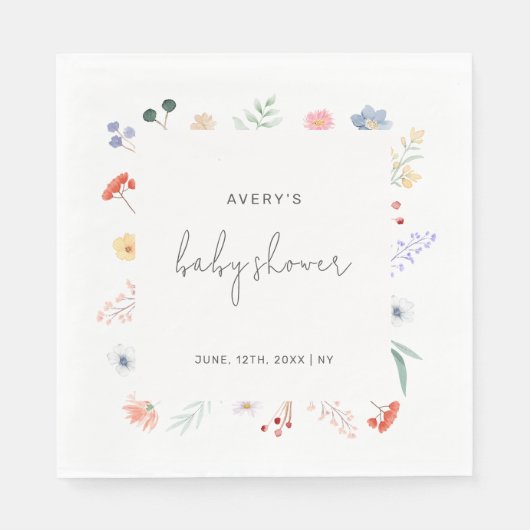 Serviette En Papier Baby shower de trame de Fleur sauvage Boho minimal (Devant)