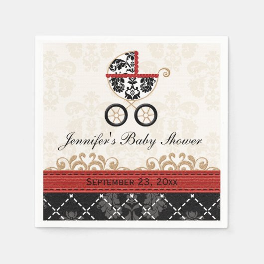 Serviette En Papier Baby shower de transport Red Damask (Devant)