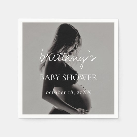 Serviette En Papier Baby shower de typographie de script photo moderne (Devant)