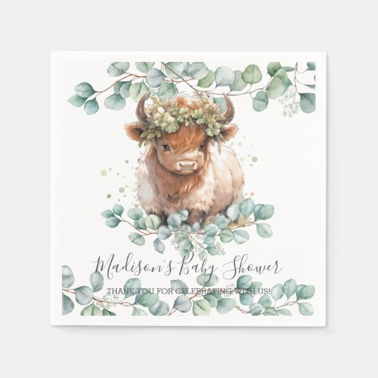 Serviette En Papier Baby shower de vache Fluffy Highland verdoyant Ann (Devant)