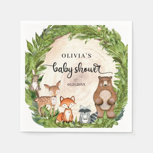 Serviette En Papier Baby shower de végétation en tranche de bois (Devant)