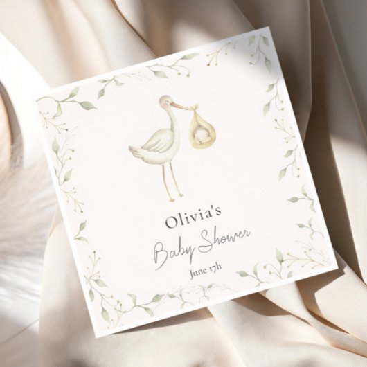 Serviette En Papier Baby shower de verdure cigogne