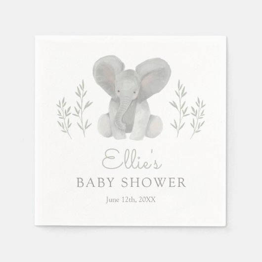 Serviette En Papier Baby shower de verdure éléphant (Devant)