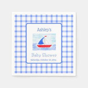 Serviette En Papier Baby shower de vérification bleu bateau à voile Wa