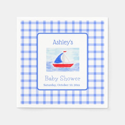 Serviette En Papier Baby shower de vérification bleu bateau à voile Wa (Devant)