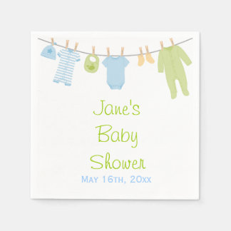 Serviette En Papier Baby shower de vêtements bleu et vert