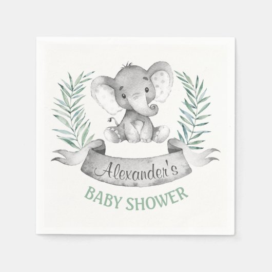 Serviette En Papier Baby shower d'éléphant aquarelle (Devant)