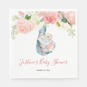 Serviette En Papier Baby shower d'éléphant blanc rose pâle