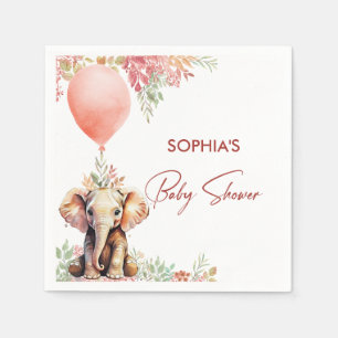 Serviette En Papier Baby shower d'éléphant floral à ballets rose vif