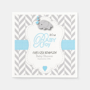 Serviette En Papier Baby shower d'éléphant gris blanc bleu bébé