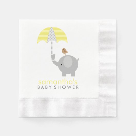 Serviette En Papier Baby shower d'éléphant gris et jaune (Devant)