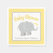 Serviette En Papier Baby shower d'éléphant jaune et gris moderne (Devant)