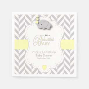Serviette En Papier Baby shower d'éléphant jaune, gris blanc