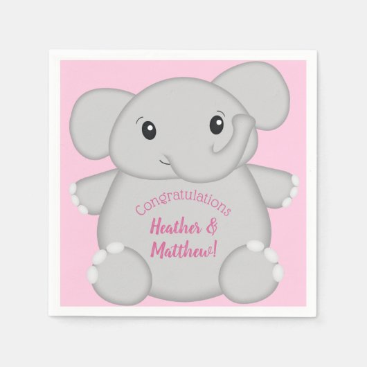 Serviette En Papier Baby shower d'éléphant rose (Devant)