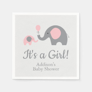 Serviette En Papier Baby shower d'éléphant rose et gris