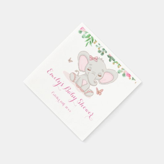 Serviette En Papier Baby shower d'éléphant rose floral (Coin)