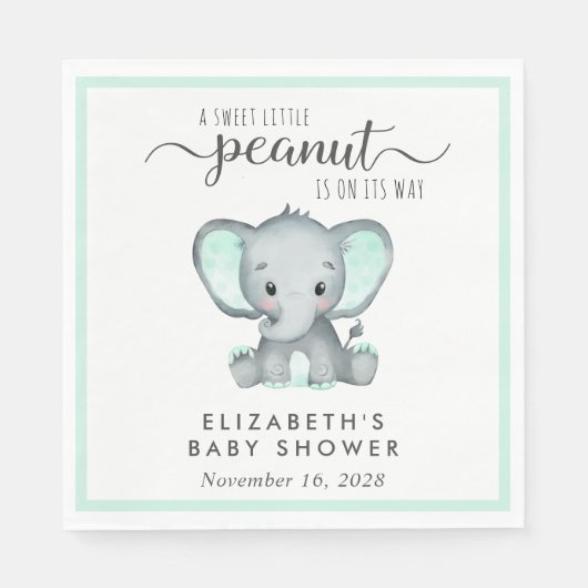 Serviette En Papier Baby shower d'éléphant vert à la menthe (Devant)
