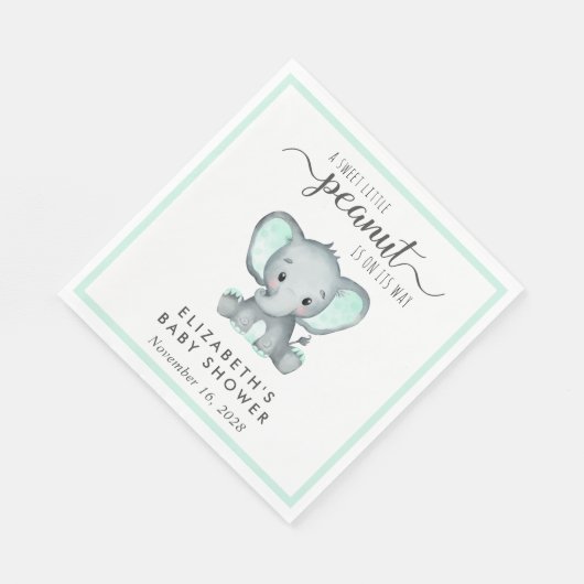 Serviette En Papier Baby shower d'éléphant vert à la menthe (Coin)