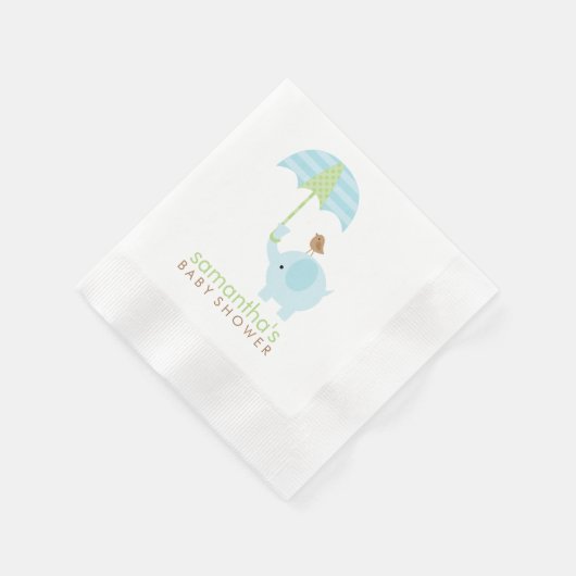 Serviette En Papier Baby shower d'éléphants bleu et vert (Coin)