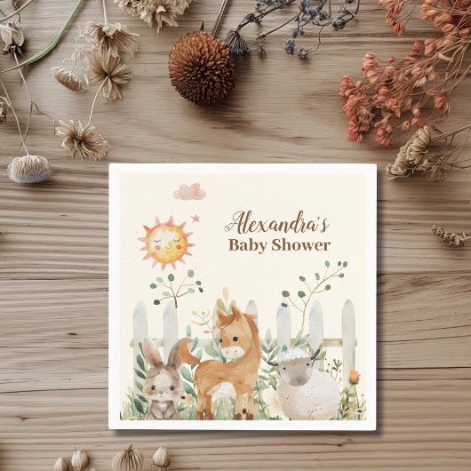 Serviette En Papier Baby shower des animaux de ferme