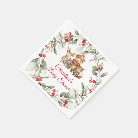 Serviette En Papier Baby shower des animaux de Noël en bois (Coin)