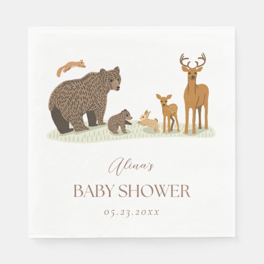 Serviette En Papier Baby shower des animaux forestiers (Devant)