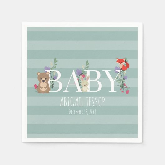 Serviette En Papier Baby shower des animaux forestiers (Devant)
