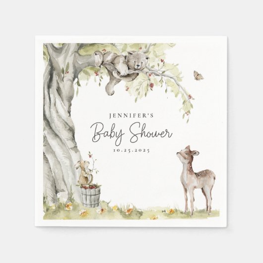 Serviette En Papier Baby shower des animaux forestiers (Devant)