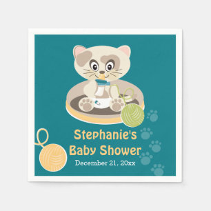 Serviette En Papier Baby shower des chats Turquoises