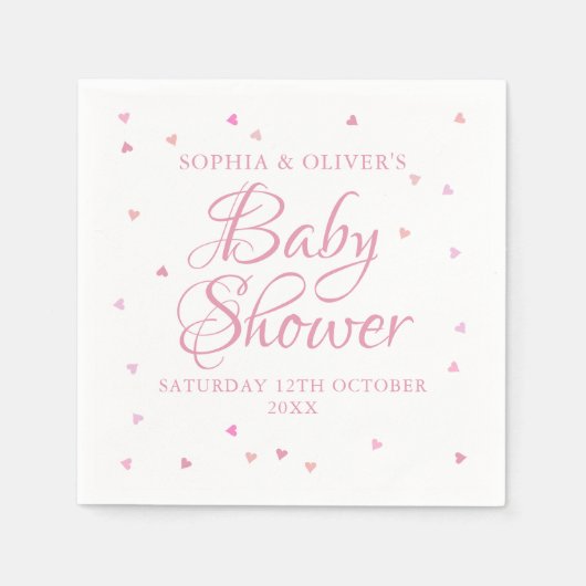 Serviette En Papier Baby shower des couples de coeurs roses (Devant)