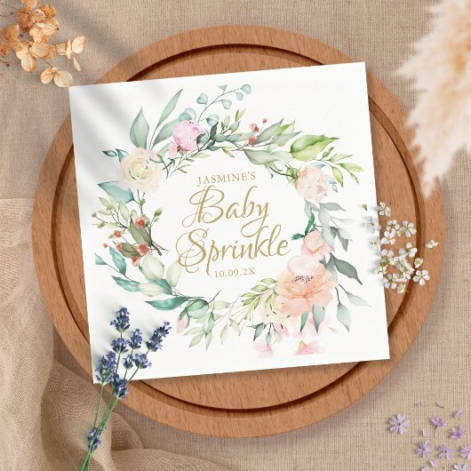 Serviette En Papier Baby shower des Couples Floraux Rose