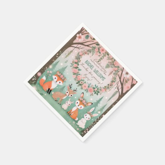 Serviette En Papier Baby shower des créatures forestières enchantées (Coin)