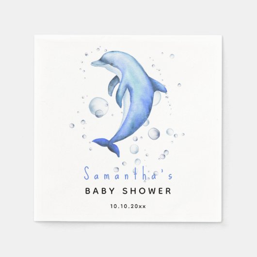 Serviette En Papier Baby shower des dauphins océaniques aquarelles (Devant)