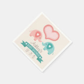 Serviette En Papier Baby shower des éléphants roses et Turquoises jume (Coin)