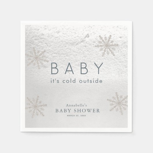 Serviette En Papier Baby shower des flocons d'argent (Devant)