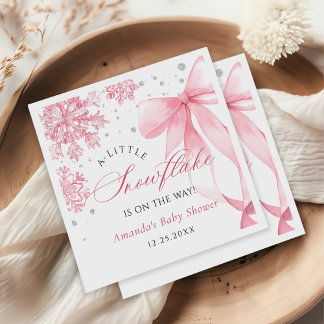 Serviette En Papier Baby shower des flocons de neige de Bow rose d'hiv