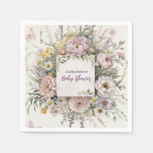 Serviette En Papier Baby shower des papillons Fleurs sauvages Boho (Devant)
