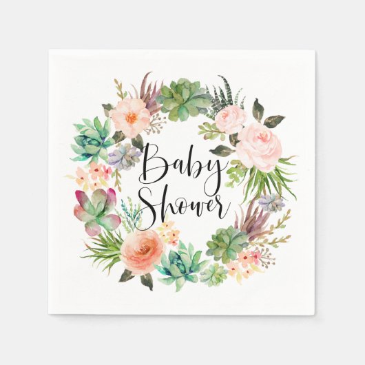 Serviette En Papier Baby shower d'été Boho Succulents Floral Wreath (Devant)
