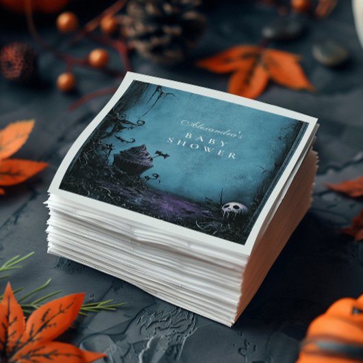 Serviette En Papier Baby shower d'Halloween bleu gothique