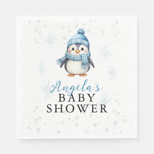 Serviette En Papier Baby shower d'hiver de bébé Penguin (Devant)